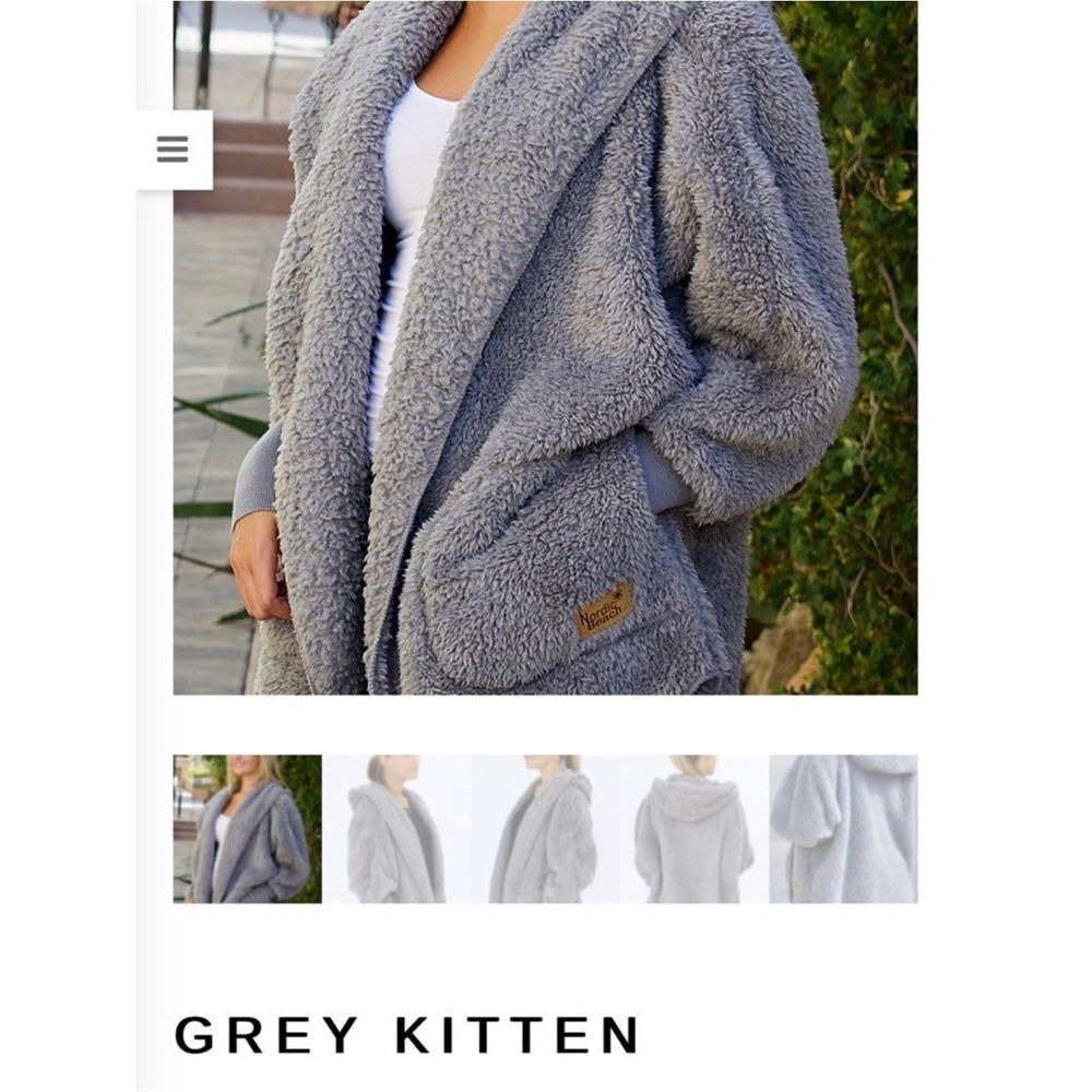 Nordic Beach Grey Kitten Plush Hooded Jacket